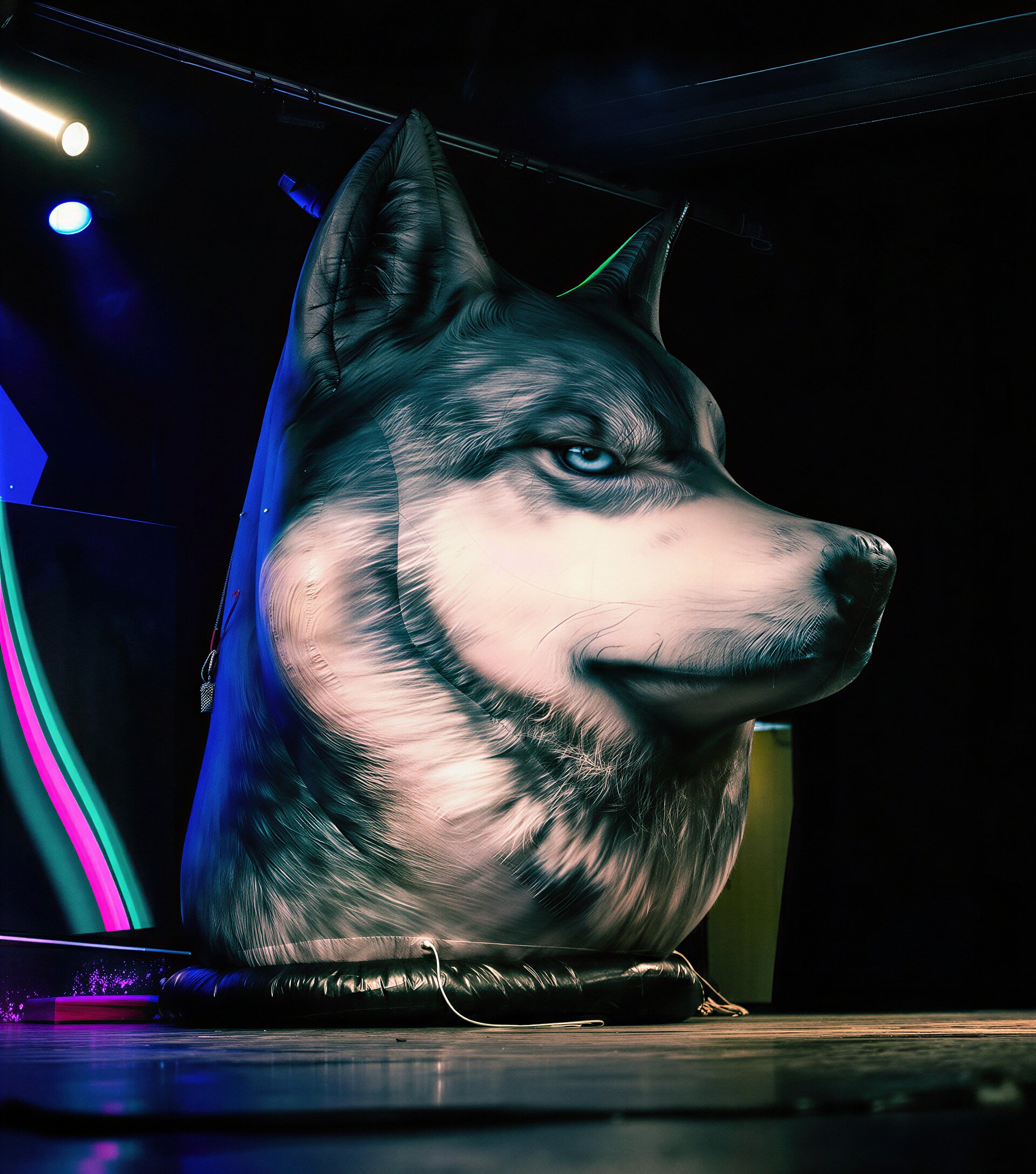 Escultura cenográfica inflável em formato de husky